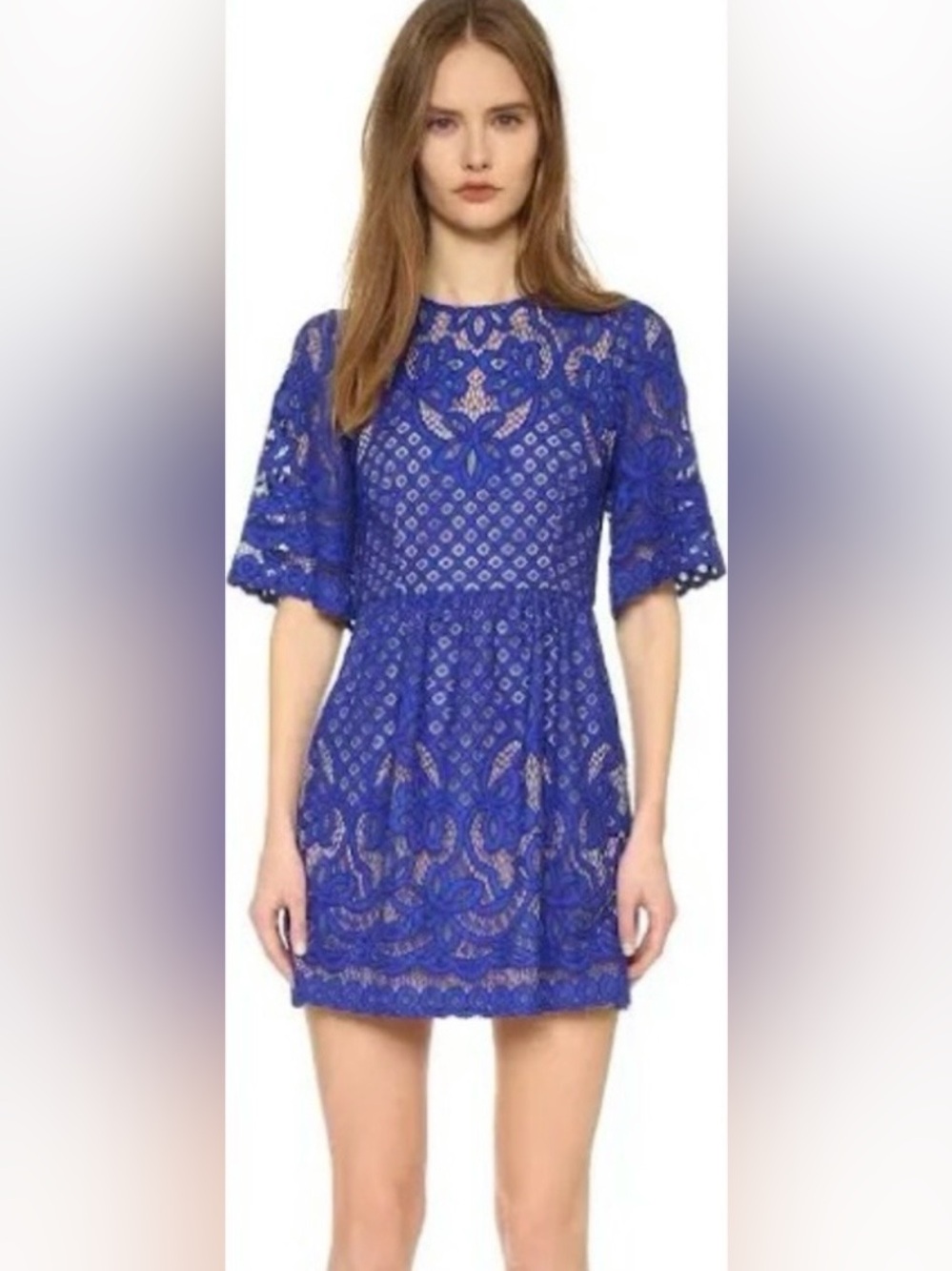 BCBGMAXAZRIA Jillyan blue lace mini dress w/ pockets US 0  ($338)
